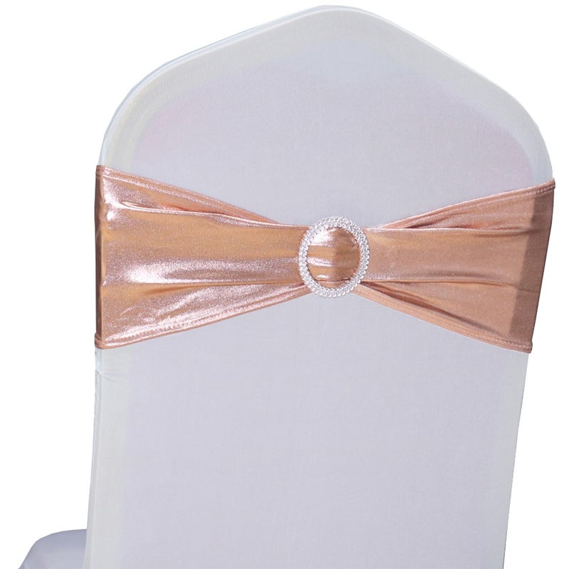 SINSSOWL Spandex Rose Gold Chair Sashes 100 Pack Wedding Chair Bands with Buckles Pink Gold Chairs Bows for Party Birthday Bridal Shower Engagement Anniversary Outdoor Event Decorations (Rose Gold) - Image 3